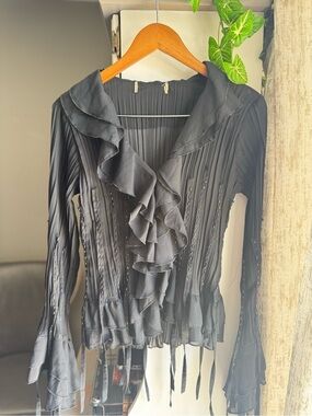 Vintage Notations Sequin Formal Blouse Ruffle Beaded Blouse Whimsigoth Fairyesqu